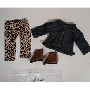 18" Sophia's Doll Jean Jacket Leopard Pants Boots Clothes Fits AG Dolls